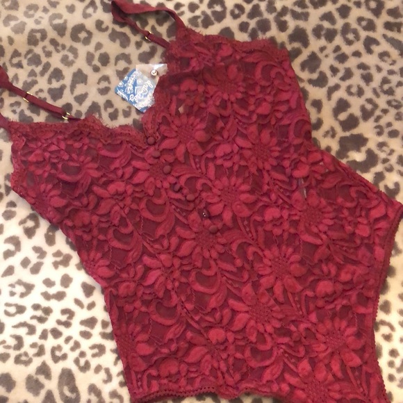 Free People Intimately Bedroom Date Lace Bodysuit Red Medium - Picture 9 of 16